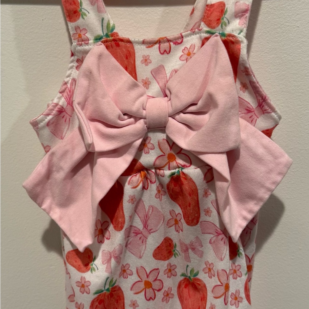 Pink Bow Strawberry Print Romper